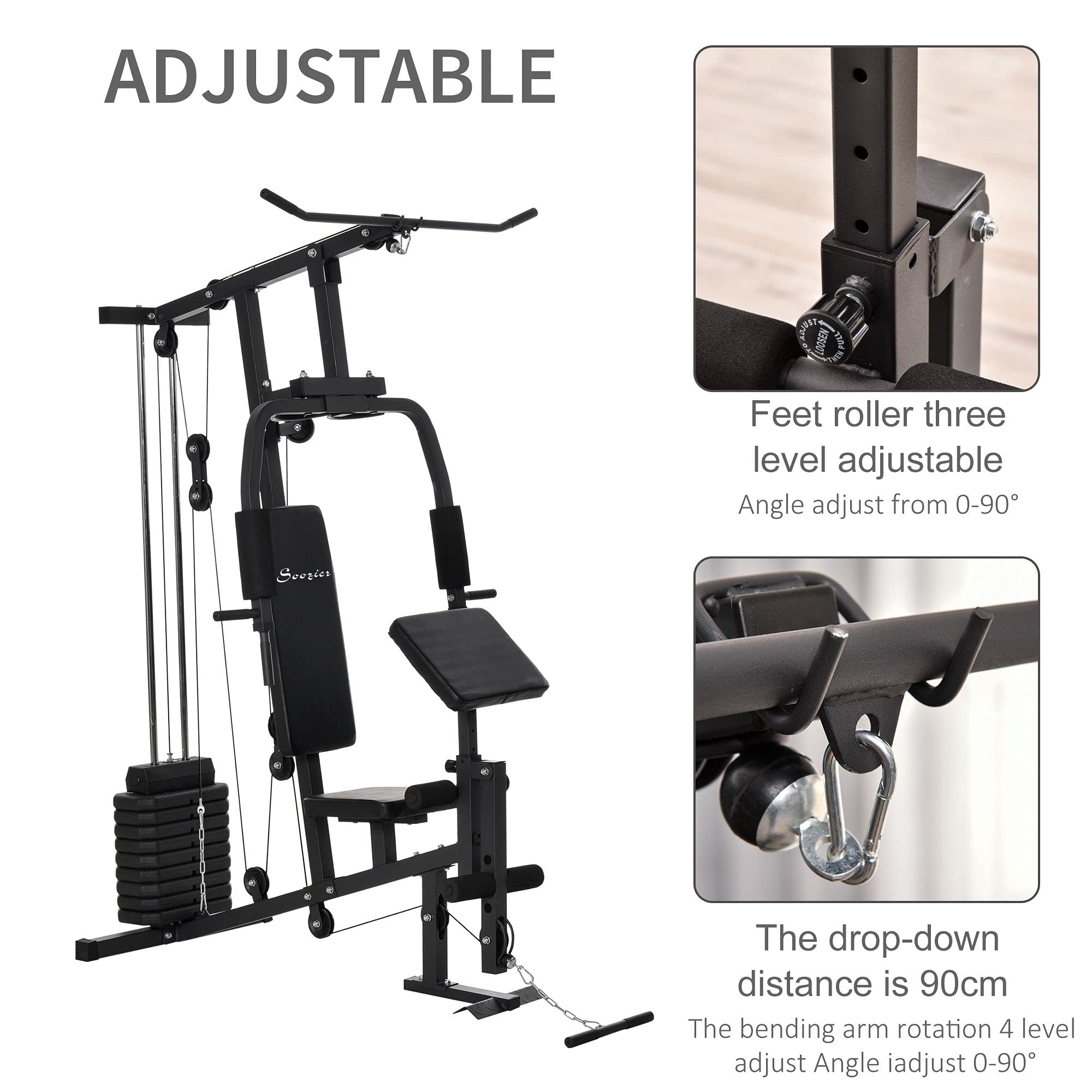 Soozier Multifunction Home Gym System, Workout Station with 99Lbs Weight Stack, for Full Body Exercise