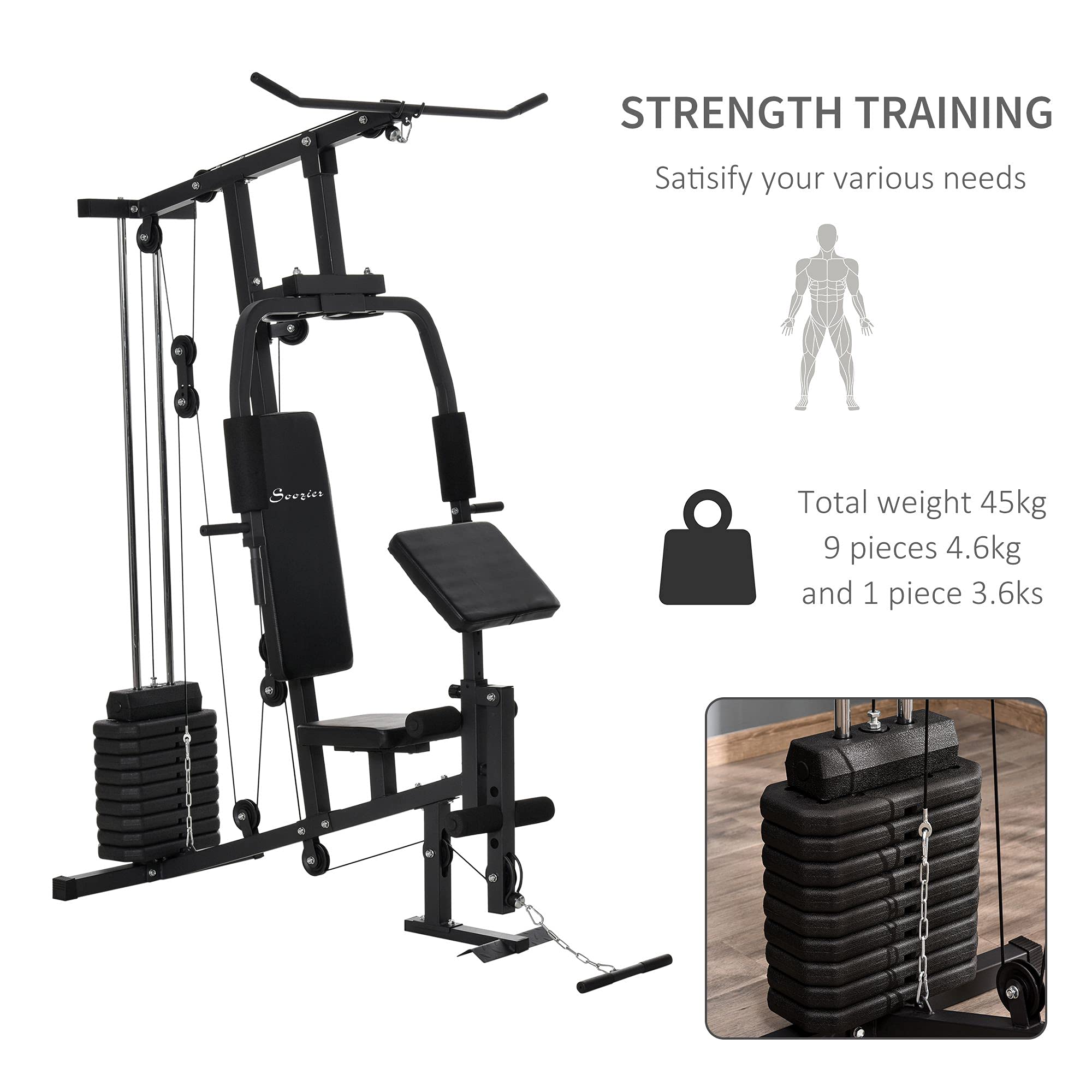 Soozier Multifunction Home Gym System, Workout Station with 99Lbs Weight Stack, for Full Body Exercise