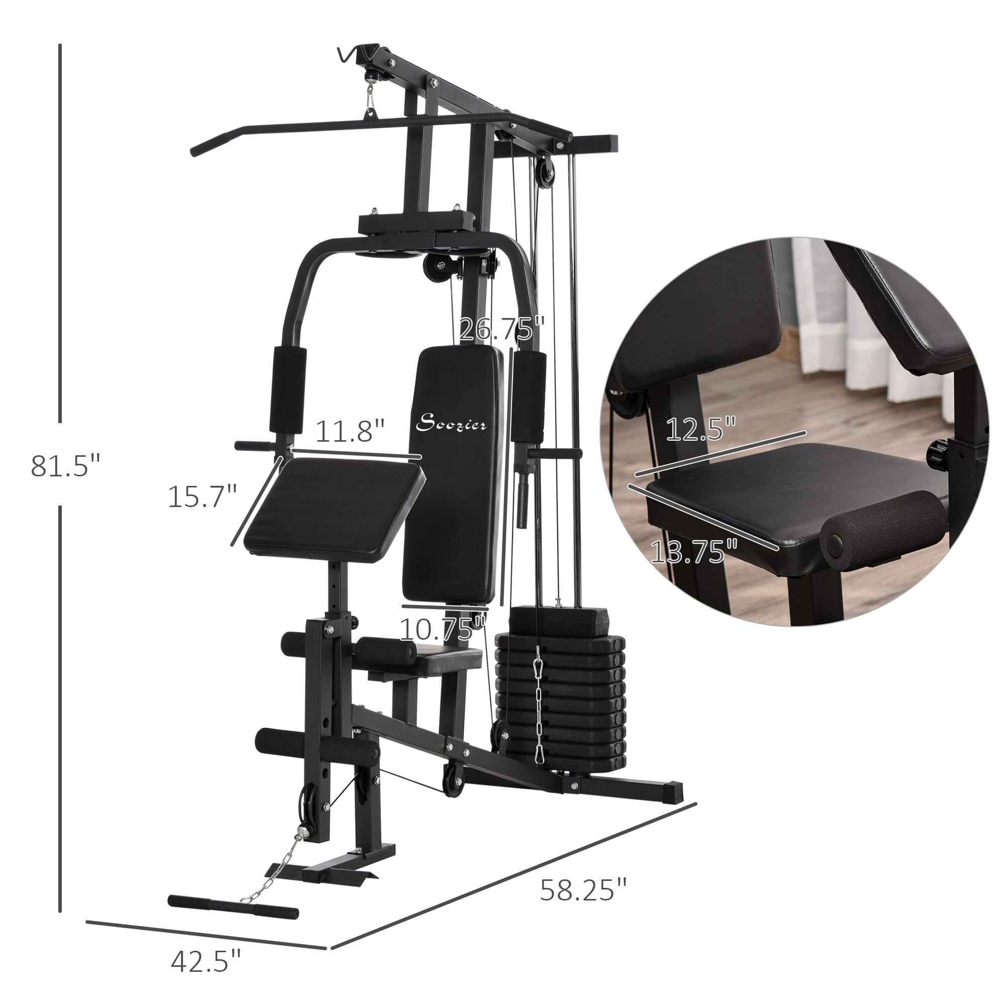 Soozier Multifunction Home Gym System, Workout Station with 99Lbs Weight Stack, for Full Body Exercise