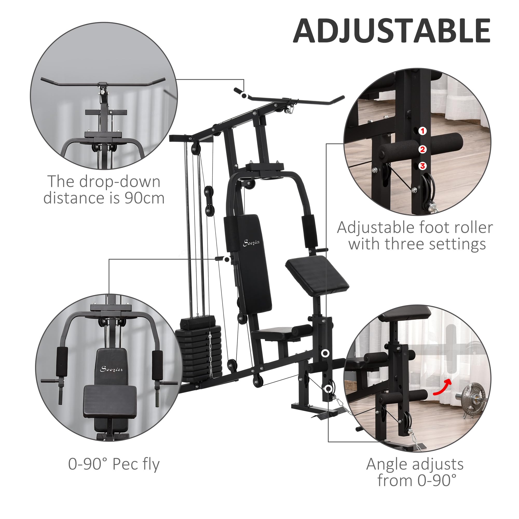 Soozier Multifunction Home Gym System, Workout Station with 99Lbs Weight Stack, for Full Body Exercise