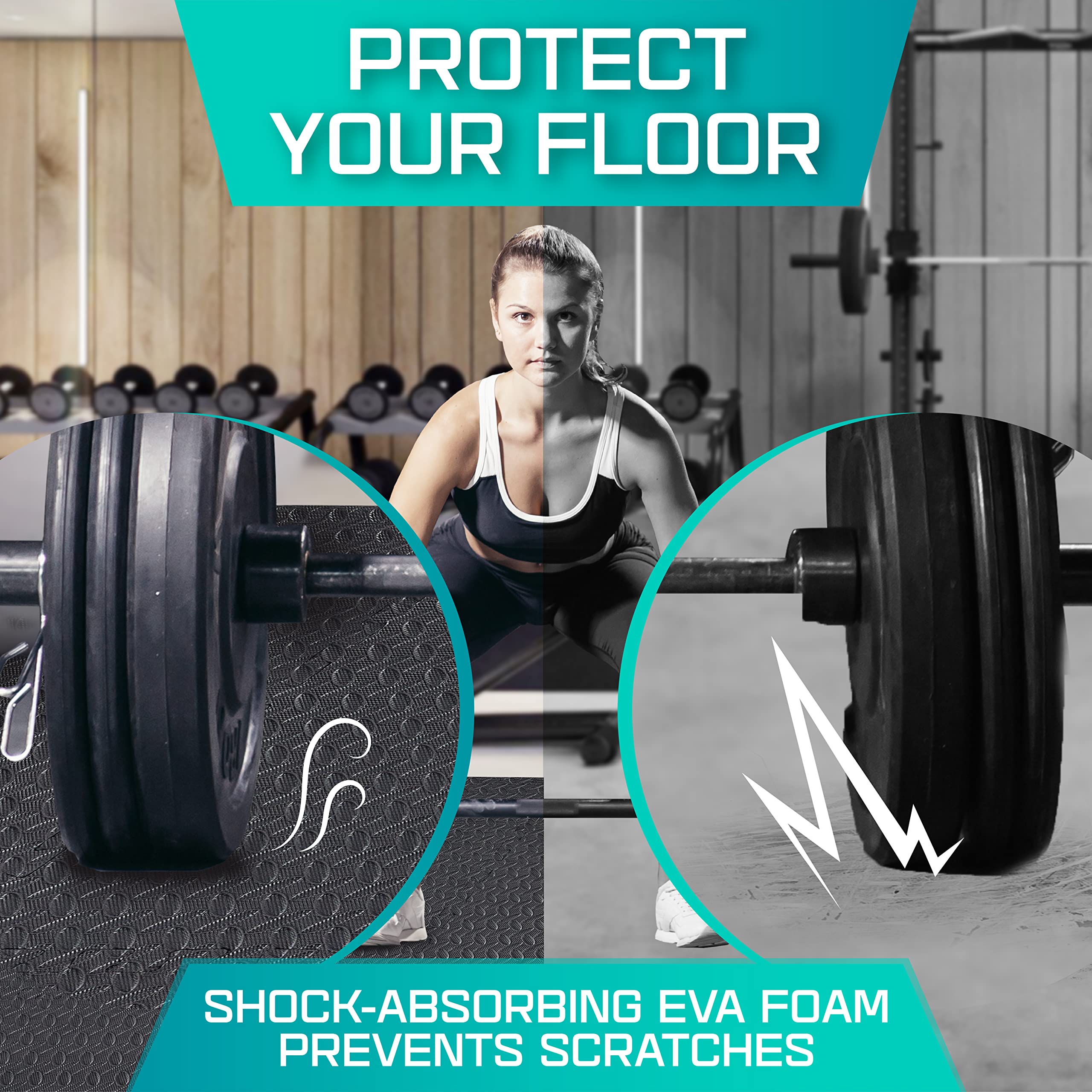 Yes4All Interlocking Exercise EVA Mat Floor Protector (120 Square Feet - Black - with Border) - ²XPAJZ (XPAJ)