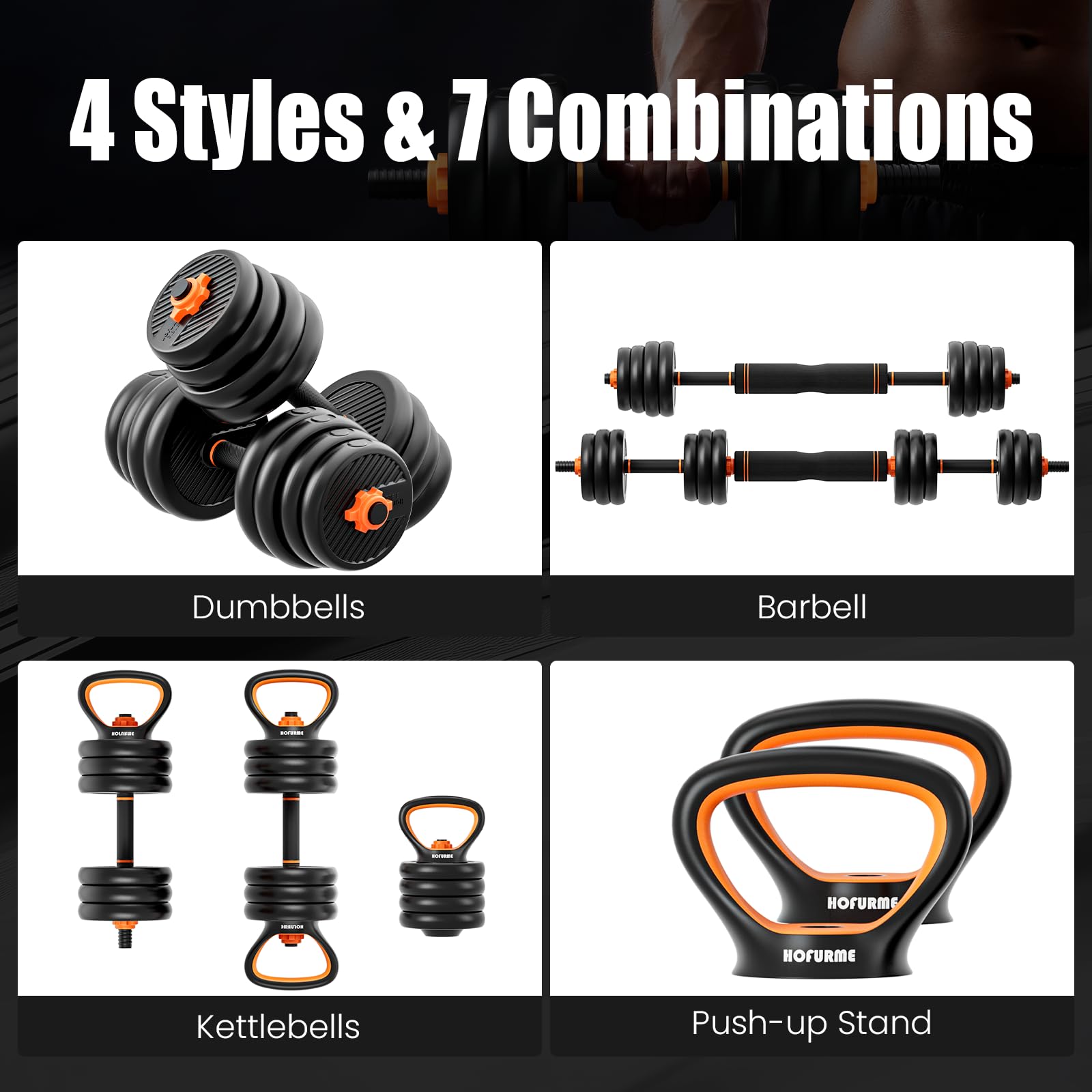 HOFURME Adjustable Dumbbell Set, 77 LBS Free Weights Dumbbells, 4 in 1 Weight Dumbbell, Barbell, Kettlebell and Push-up, Home Gym Fitness Workout Equipment for Men Women