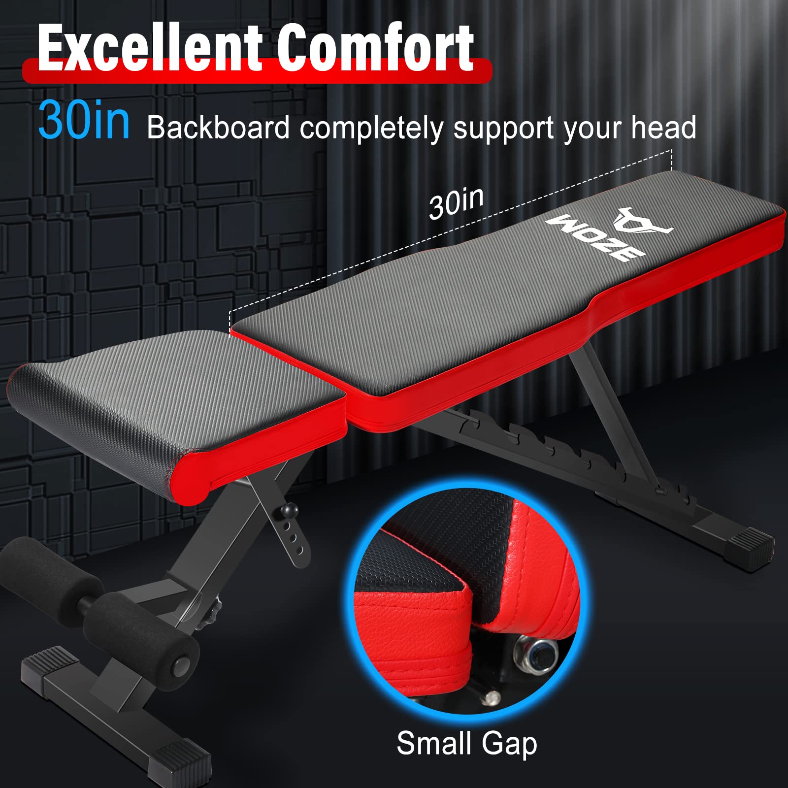 WOZE Adjustable Weight Bench, Foldable Workout Bench for Full Body Strength Training, Multi-Purpose Decline Incline Bench for Home Gym - New Version