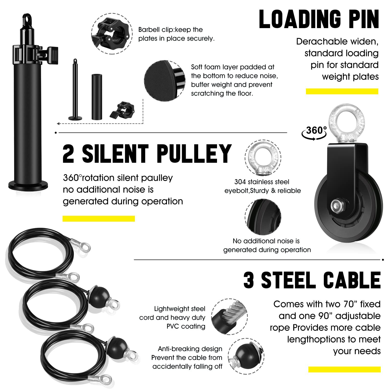 Weight Cable Pulley System Gym - Upgraded LAT Pull Down Machine Accessories, LAT and Lift Cable Pulley Attachments for Home Gym Equipment, Crossover Clip Chest, Tricep Pull Down, Biceps Curl Workout