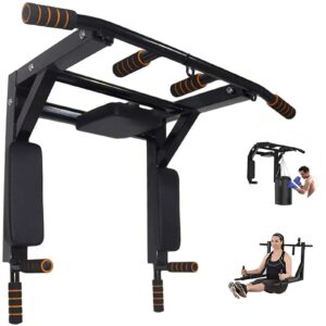 bdl wall mounted pull up bar chin up bar multifunctional dip station for indoor home gym workout, power tower set training equipment fitness dip stand supports to 440 lbs