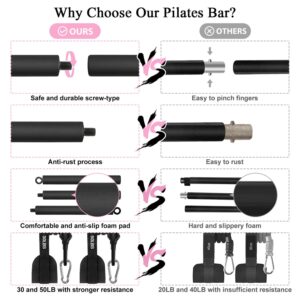 Pilates Bar Kit with Resistance Bands, Portable Pilates Bar for Home Gym Workout, Adjustable 3-Section Pilates Stick Bar for Women and Men Full Body Shaping