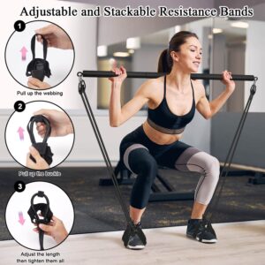 Pilates Bar Kit with Resistance Bands, Portable Pilates Bar for Home Gym Workout, Adjustable 3-Section Pilates Stick Bar for Women and Men Full Body Shaping