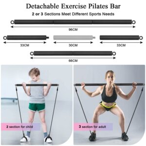 Pilates Bar Kit with Resistance Bands, Portable Pilates Bar for Home Gym Workout, Adjustable 3-Section Pilates Stick Bar for Women and Men Full Body Shaping