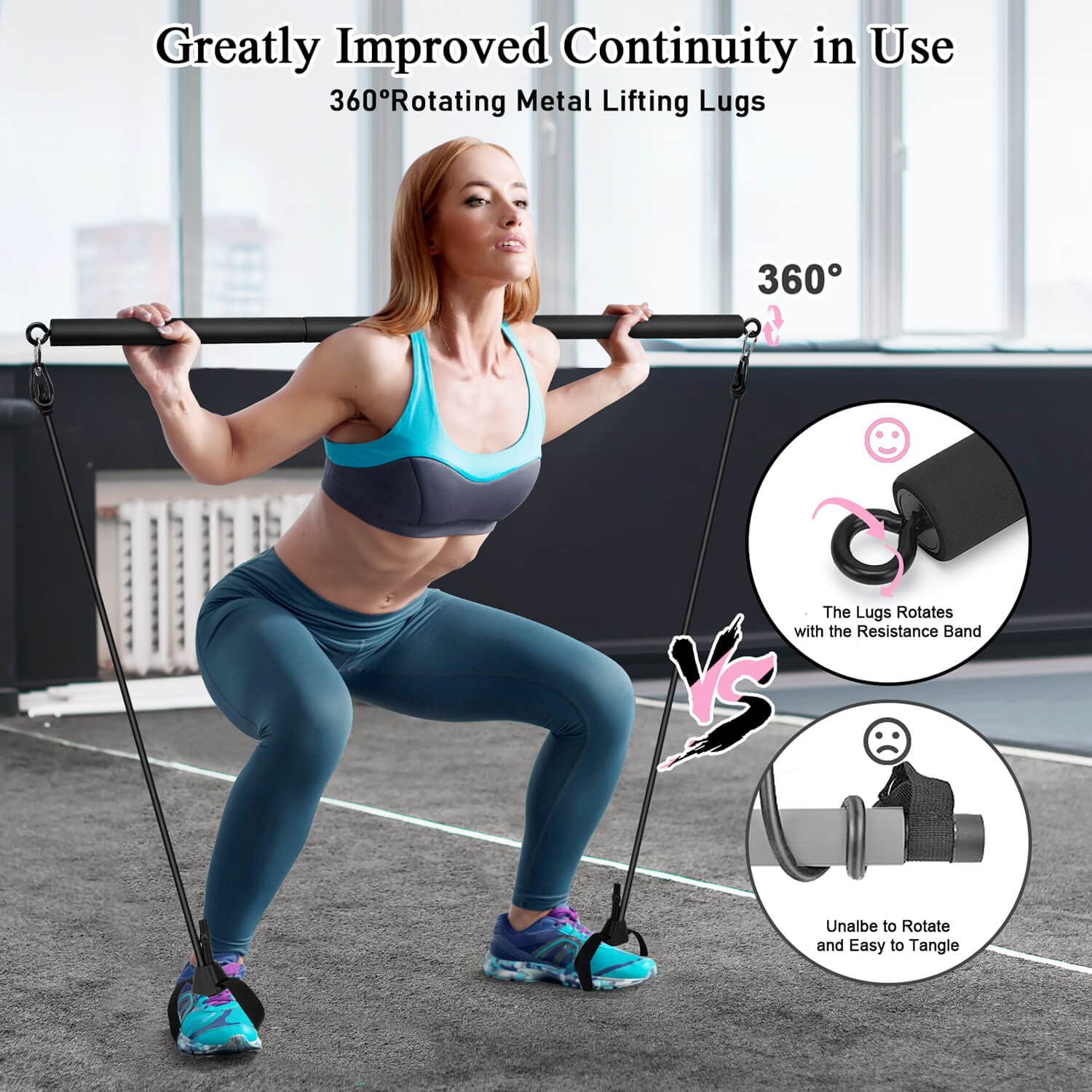 Pilates Bar Kit with Resistance Bands, Portable Pilates Bar for Home Gym Workout, Adjustable 3-Section Pilates Stick Bar for Women and Men Full Body Shaping