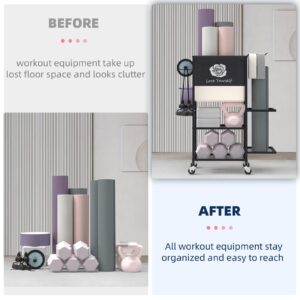 Yoga Mat Storage Rack，Home Gym Storage Rack Gym Workout Equipment Storage Organizer Fitness Weight Rack on Wheels for Yoga Mat,Yoga Block,Foam Roller,Resistance Band and Other Workout Accessories