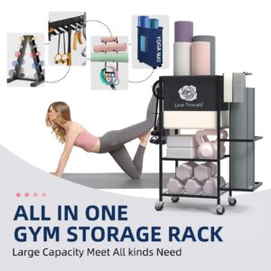 Yoga Mat Storage Rack，Home Gym Storage Rack Gym Workout Equipment Storage Organizer Fitness Weight Rack on Wheels for Yoga Mat,Yoga Block,Foam Roller,Resistance Band and Other Workout Accessories