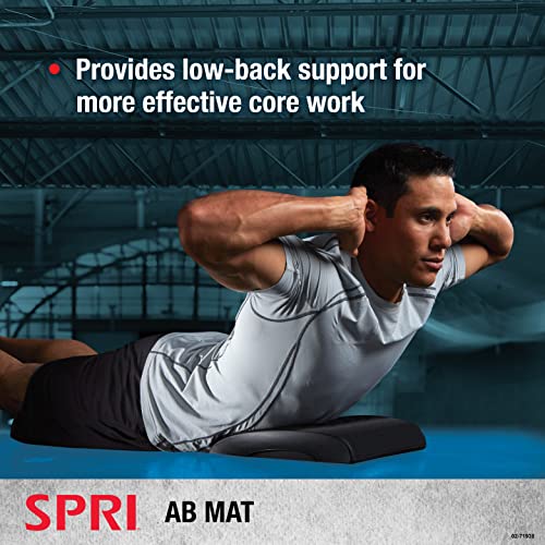 SPRI Ab Mat - Workout Mat Accessory for Abdominal Exercises, Sit-Ups, Crunches, Push-Ups, Core Training, and More - Portable Padded Shaped Mat with Curved Back Support for Toning Abs,Black