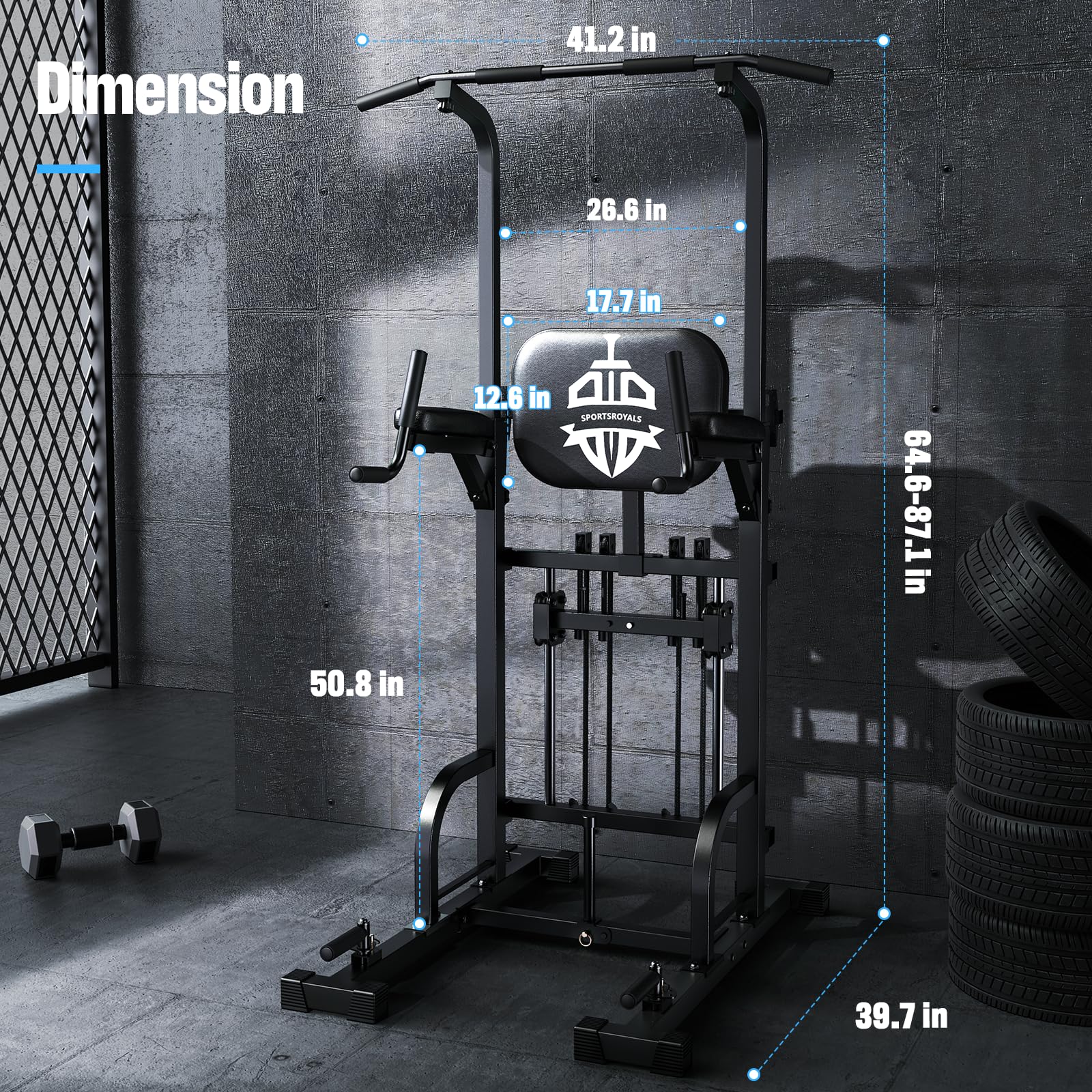 Sportsroyals Power Tower Pull Up Dip Station Assistive Trainer Multi-Function Home Gym Strength Training Fitness Equipment 440LBS