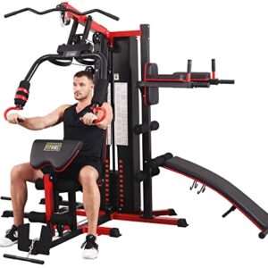 BalanceFrom Multifunctional Home Gym System Workout Station with Leg Extension, Preacher Curl, Pushup, Dip and Situp Stand, 122.5LB Weight Stack, Model 900