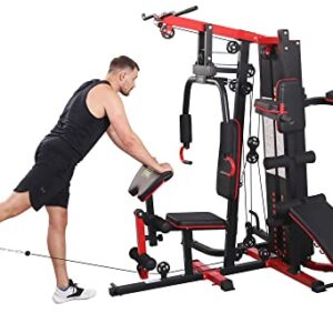 BalanceFrom Multifunctional Home Gym System Workout Station with Leg Extension, Preacher Curl, Pushup, Dip and Situp Stand, 122.5LB Weight Stack, Model 900