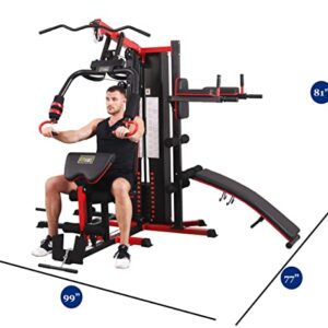 BalanceFrom Multifunctional Home Gym System Workout Station with Leg Extension, Preacher Curl, Pushup, Dip and Situp Stand, 122.5LB Weight Stack, Model 900