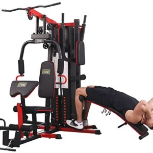 BalanceFrom Multifunctional Home Gym System Workout Station with Leg Extension, Preacher Curl, Pushup, Dip and Situp Stand, 122.5LB Weight Stack, Model 900