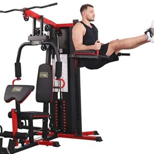 BalanceFrom Multifunctional Home Gym System Workout Station with Leg Extension, Preacher Curl, Pushup, Dip and Situp Stand, 122.5LB Weight Stack, Model 900