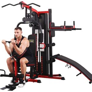 BalanceFrom Multifunctional Home Gym System Workout Station with Leg Extension, Preacher Curl, Pushup, Dip and Situp Stand, 122.5LB Weight Stack, Model 900