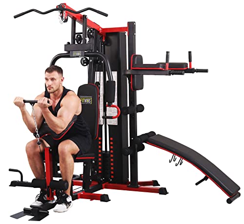 BalanceFrom Multifunctional Home Gym System Workout Station with Leg Extension, Preacher Curl, Pushup, Dip and Situp Stand, 122.5LB Weight Stack, Model 900