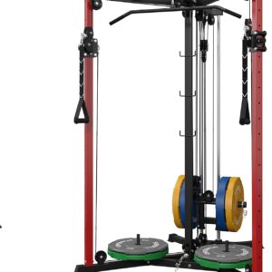 syedee Cable Crossover Machine, Functional Trainer with 17 Adjustable Positions, Home Gym Equipment with Pulley System, Cable Fly Machine and LAT Pulldown System Home Gym(Red)