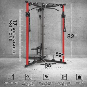 syedee Cable Crossover Machine, Functional Trainer with 17 Adjustable Positions, Home Gym Equipment with Pulley System, Cable Fly Machine and LAT Pulldown System Home Gym(Red)