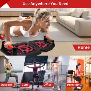 LAKXSF Home Gym Exercise Equipment - Portable Workout System 17 Fitness Accessories 9 in1 Push Up Board Set, Resistance Bands with Pilates Bar Strength Training Abs Shoulders Back Butt (A-RED)