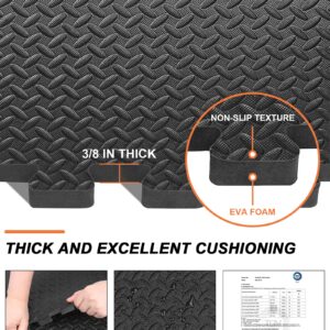 innhom 12 Tiles, 46 SQ. FT Gym Mat Exercise Mat Puzzle Foam Mats Gym Flooring Mat Interlocking Foam Mats with EVA Foam Floor Tiles for Gym Equipment Workout Mat, Black