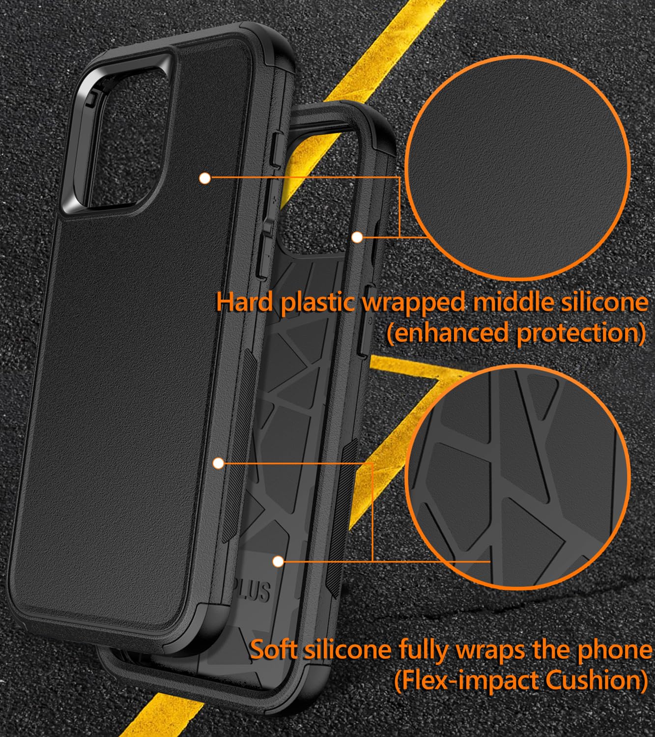 Diverbox for iPhone 15 Pro Max Case [Shockproof] [Dropproof] [Tempered Glass Screen Protector ],Heavy Duty Protection Phone Case Cover for Apple iPhone 15 pro max 6.7 inch (Black -3in1)