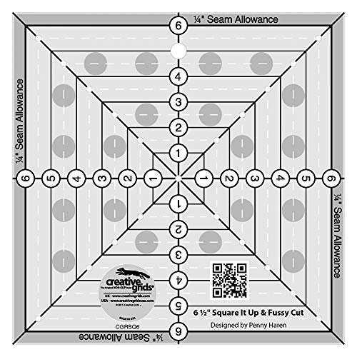 Creative Grids 6-1/2in Square It Up or Fussy Cut Square Quilt Ruler - CGRSQ6