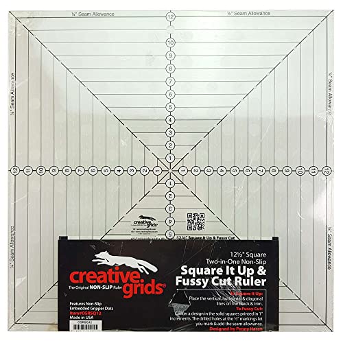 Creative Grids 12-1/2in Square It Up or Fussy Cut Square Quilt Ruler - CGRSQ12