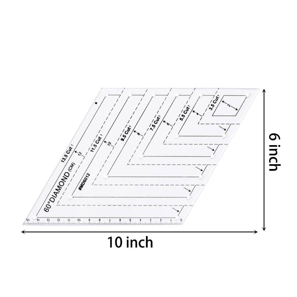 1 Pcs Transparent Creative Grids Quilting Templates Ruler, with 60 Degree Shape Templates Craft Ruler DIY Tools for Sewing Cutting