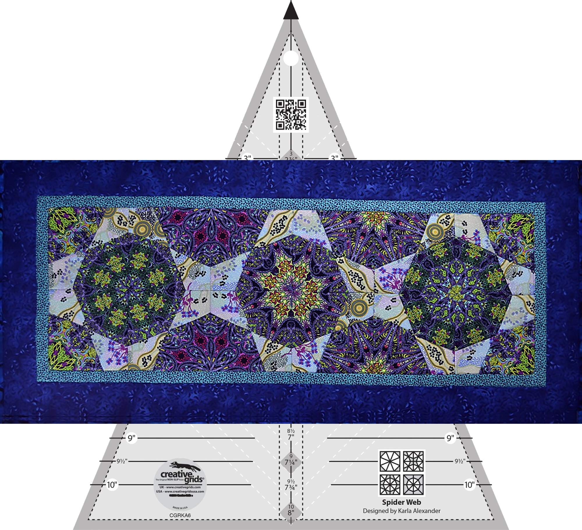 Bundle of Creative Grids Spider Web Quilt Ruler (CGRKA6) and Vertigo Table Runner Quilt Pattern by Cut Loose Press