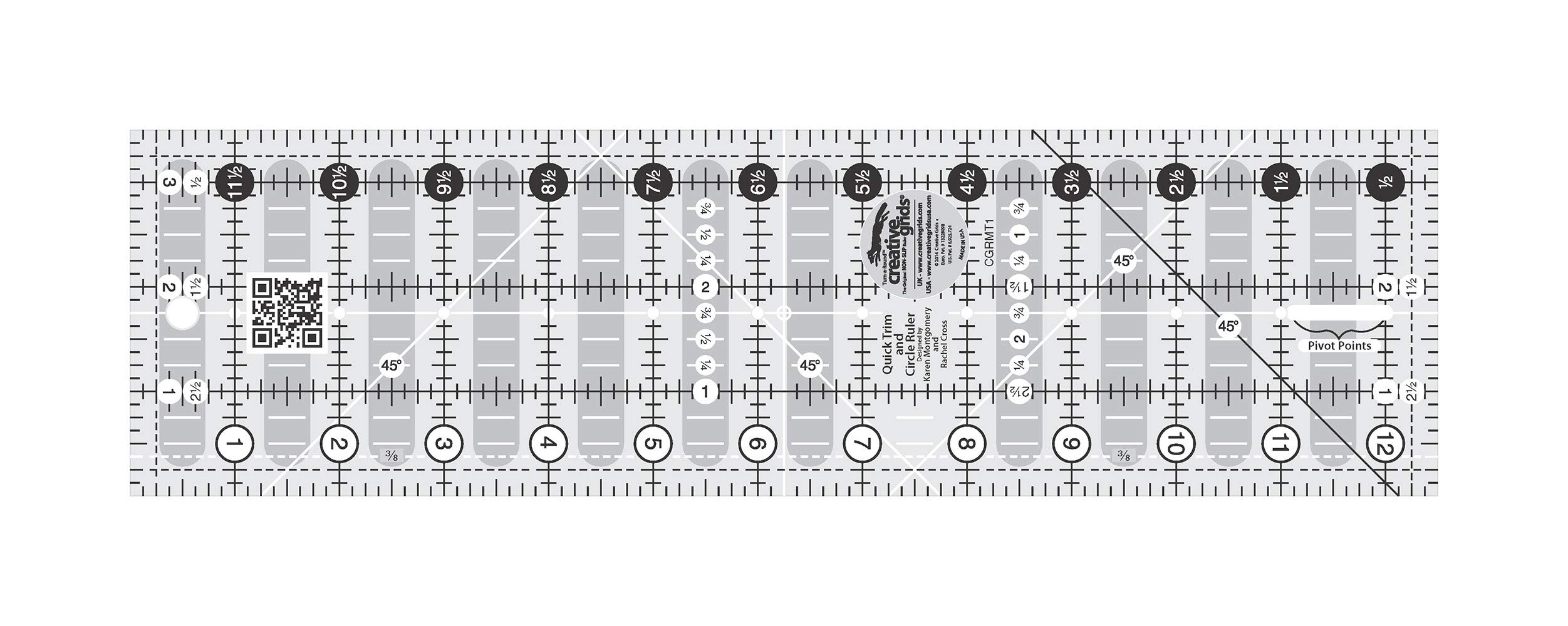 Creative Grids Quick Trim and Circle 3 1/2 Inch X 12 1/2 Inch Quilting Ruler ((CGRMT1)