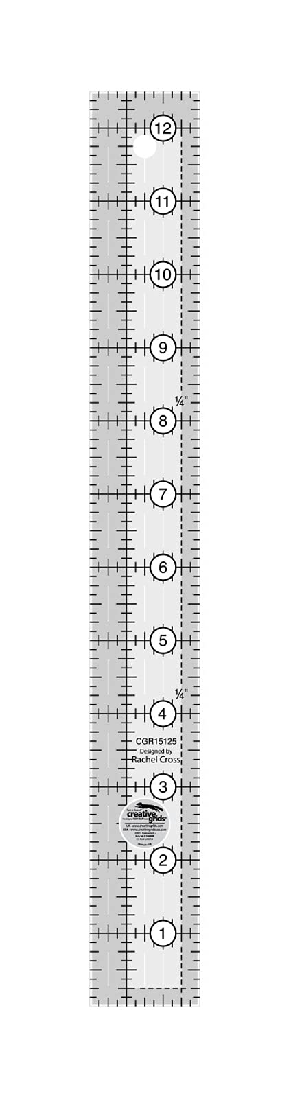 Creative Grids 1.5" x 12.5" Rectangle Quilting Ruler Template CGR15125