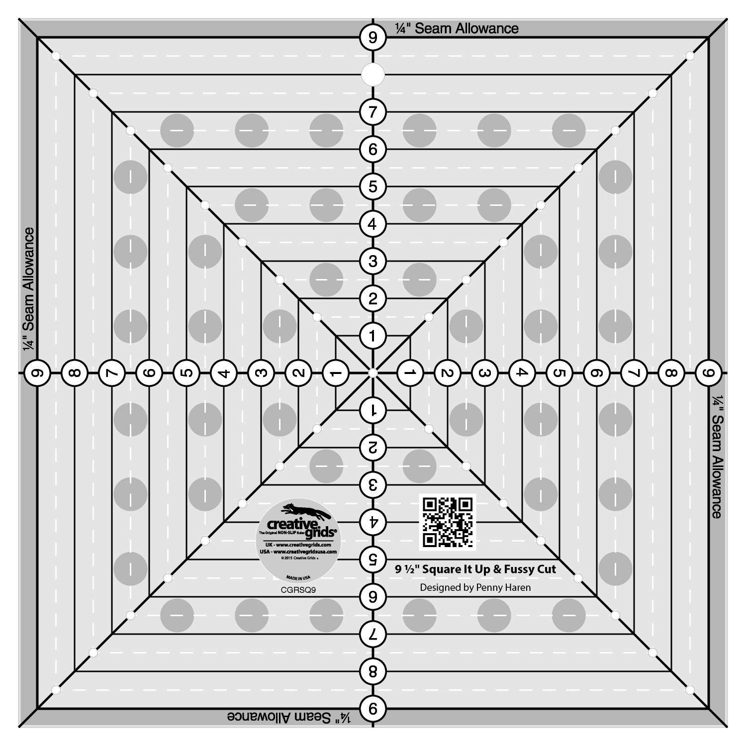 Creative Grids 9-1/2in Square It Up or Fussy Cut Square Quilt Ruler - CGRSQ9