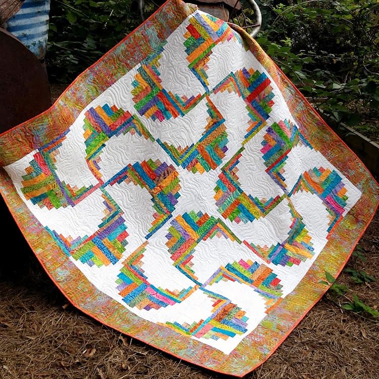 Bundle of Creative Grids Curvy Log Cabin Trim Tool 8in Finished Blocks and Cut Loose Press Rainbow Swirls Curvy Log Cabin Quilt Pattern