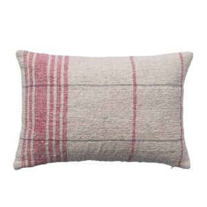 creative co-op 24 inches woven cotton slub lumbar grid pattern, natural and red pillow