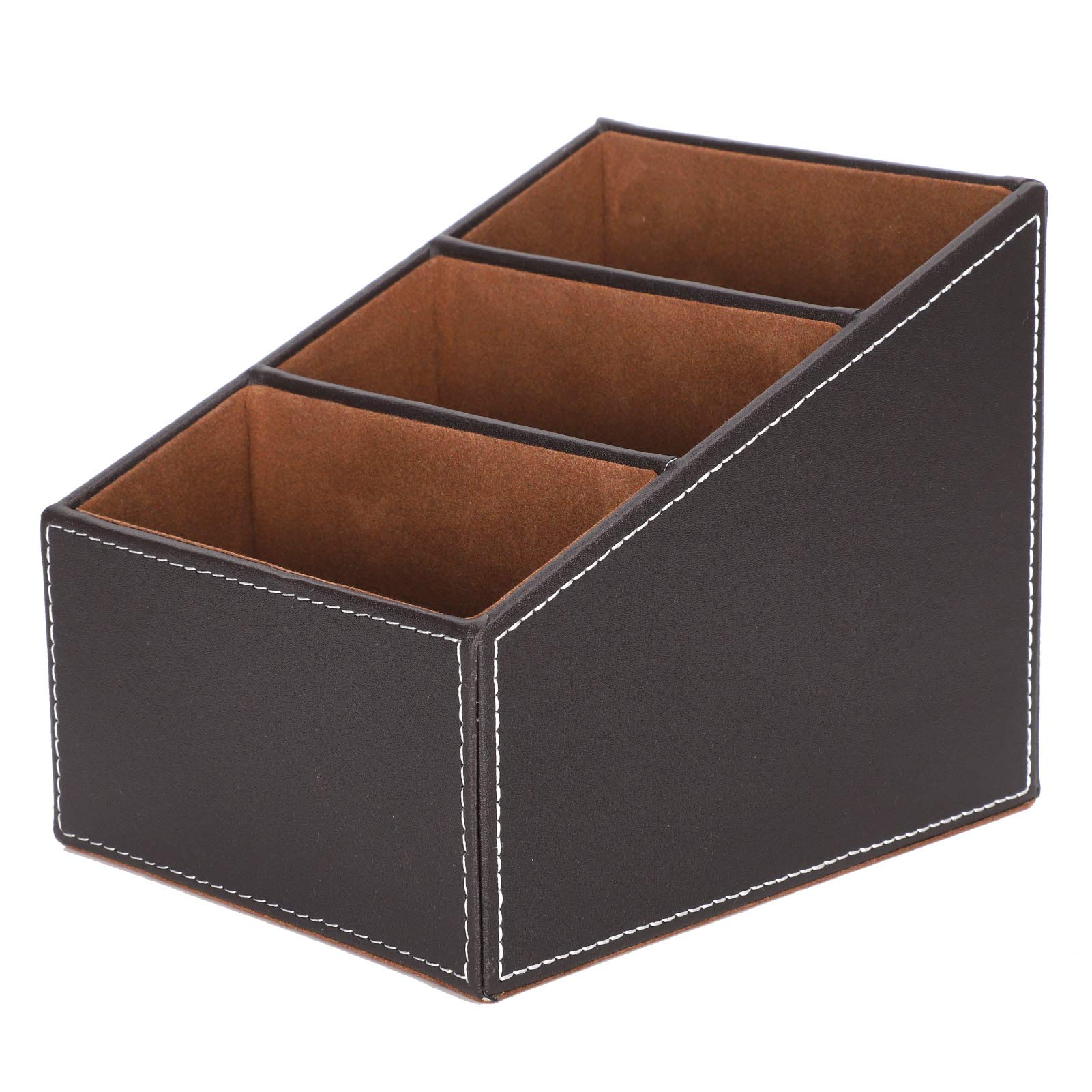 Aqur2020 Desk Faux Leather Storage Box Creative Stationery Cute Office Stationery Business Organizer Supplies 3 Grid Leatherette Color Office Materials Pen Storage Desktop Storage