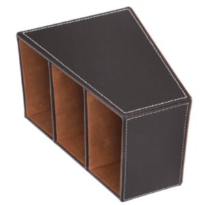 Aqur2020 Desk Faux Leather Storage Box Creative Stationery Cute Office Stationery Business Organizer Supplies 3 Grid Leatherette Color Office Materials Pen Storage Desktop Storage