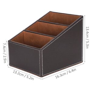 Aqur2020 Desk Faux Leather Storage Box Creative Stationery Cute Office Stationery Business Organizer Supplies 3 Grid Leatherette Color Office Materials Pen Storage Desktop Storage