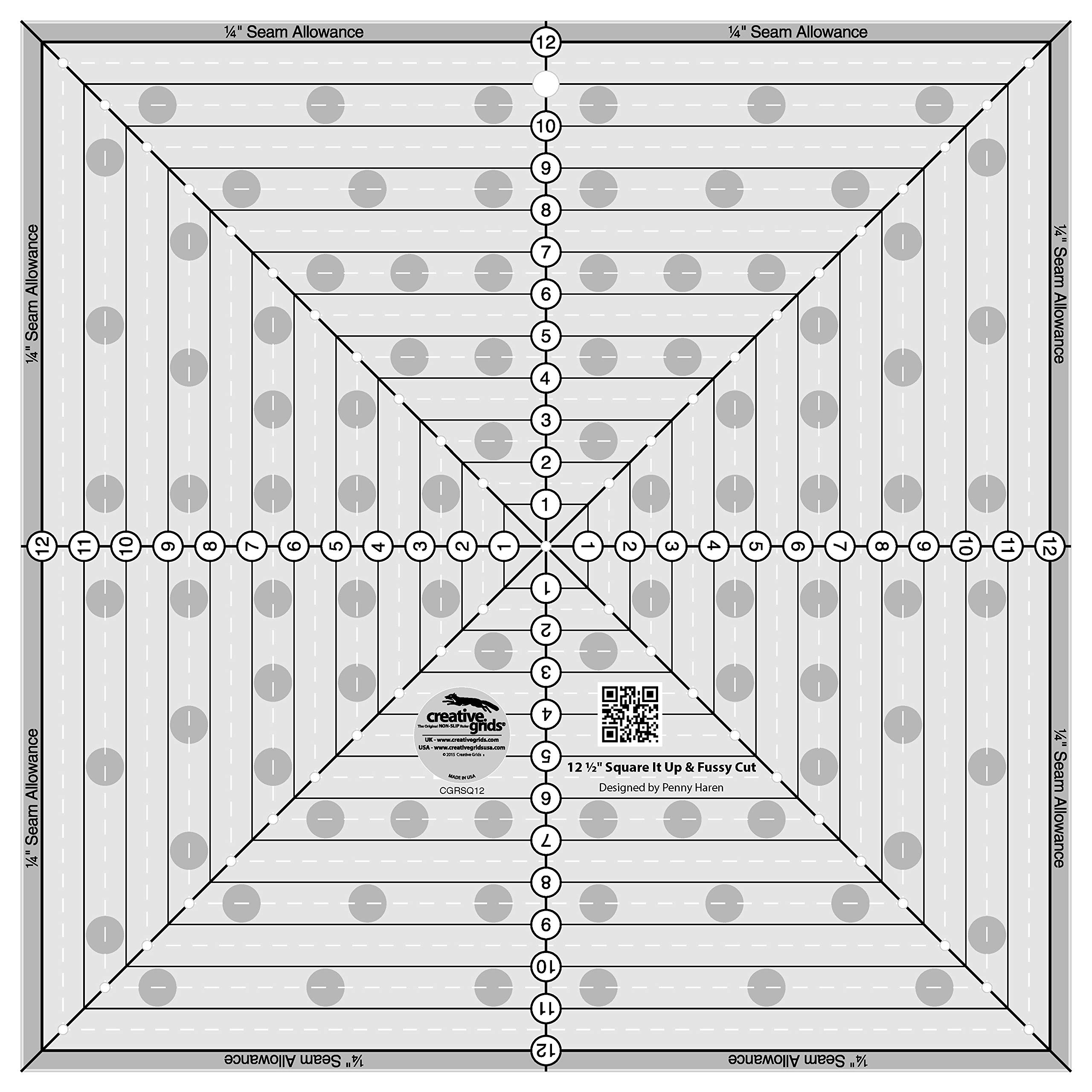 Creative Grids 12-1/2in Square It Up or Fussy Cut Square Quilt Ruler