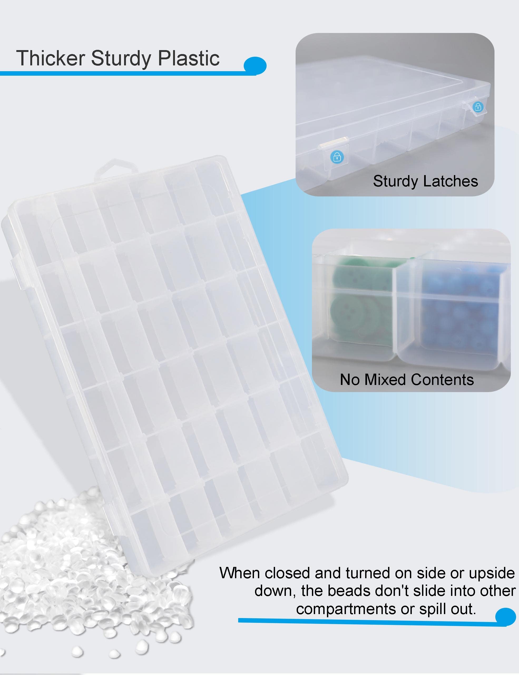 Hlotmeky Bead Organizer 36 Grids 4 Pack Clear Plastic Parts Organizer Box 3600 Tackle Box Craft Storage Compartment Divided Container