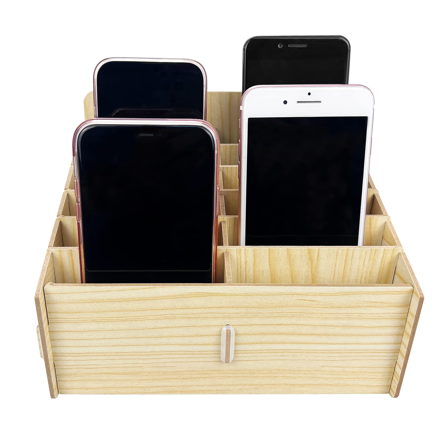 Hejall Wooden Desktop Storage Box Mobile Phone Management Storage Box Creative Desktop Office Meeting Finishing Grid Multi Cell Phone Rack Display (12 grids)