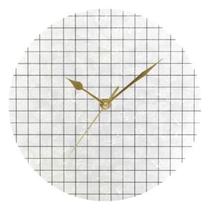 Haskirky Round Digital Clock White Grid Creative Decorative Quiet Not Ticking Clock,Bedroom Living Room Bathroom Kitchen Office Wall Ornament (Gold 10x10In)