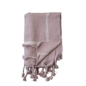 Creative Co-Op Cotton Slub Grid Pattern and Tassels, Lilac Throw Blanket, Purple