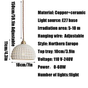 SSBHDM Creative Grid Ceramic Pendant Lamp Lampshade,Nordic Minimalist Style Chandelier,E27 Base Single-Head Hanging Light,Bookstore Kitchen Living Room Decorative Lighting Fixtures