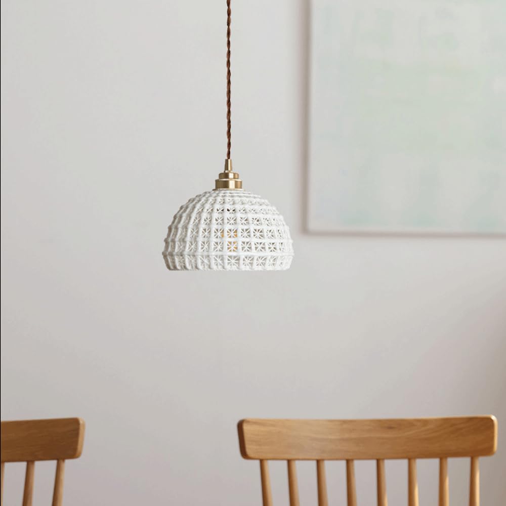 SSBHDM Creative Grid Ceramic Pendant Lamp Lampshade,Nordic Minimalist Style Chandelier,E27 Base Single-Head Hanging Light,Bookstore Kitchen Living Room Decorative Lighting Fixtures