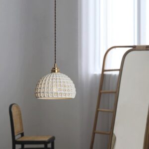 SSBHDM Creative Grid Ceramic Pendant Lamp Lampshade,Nordic Minimalist Style Chandelier,E27 Base Single-Head Hanging Light,Bookstore Kitchen Living Room Decorative Lighting Fixtures