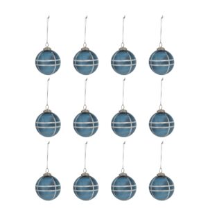 creative co-op round mercury glass ball ornament with grid pattern, blue and silver finish, set of 12